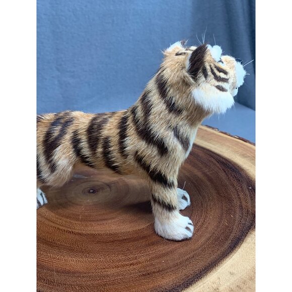 Realistic Tiger Figurine - Faux Fur & Handcrafted - 8" Lifelike Wild Cat Decor - Picture 5 of 9